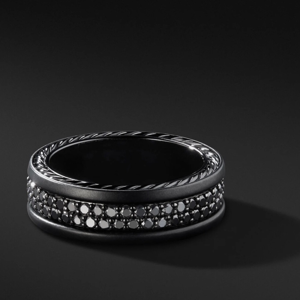 STREAMLINE® TWO ROW BAND RING IN BLACK TITANIUM WITH PAVÉ BLACK DIAMONDS